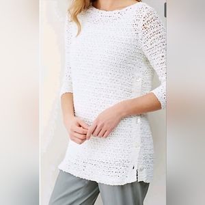 J jill White Open Stitch Pullover Tunic Sweater Sz Med